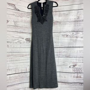 Single Dress Womens Size Medium Cashmere Wool Blend Knit Beaded Gray Midi shift
